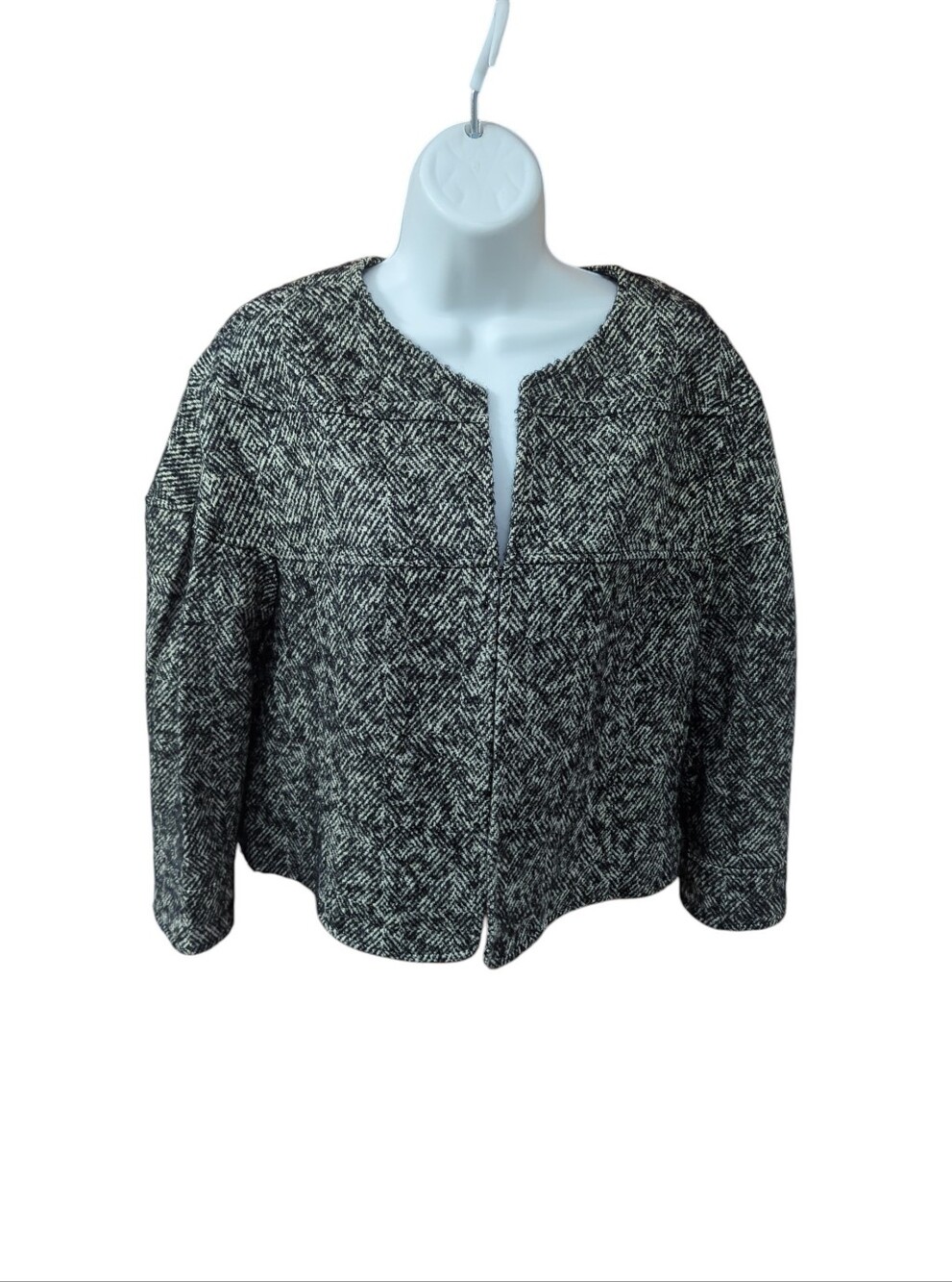 Lafayette 148 Women's Crop Blazer Open Front 3/4 Sleeve Tweed Wool Sz 14 Jacket